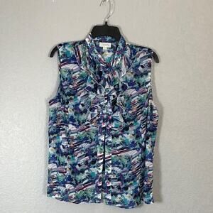 Tahari Arthur S. Levine Women's Large Sleeveless Shear Ruffled Blouse